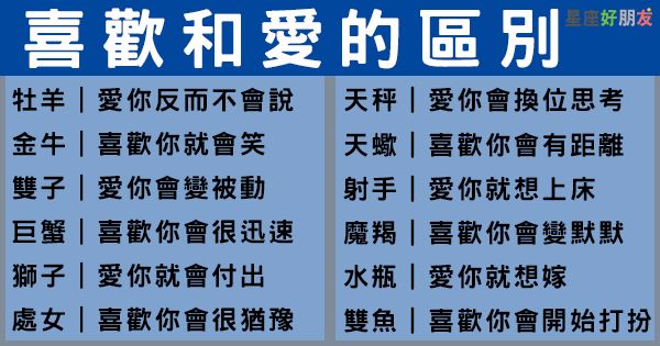 喜歡可以很多 愛只有一個 十二星座女的喜歡vs愛 你是他的唯一嗎 Justyou